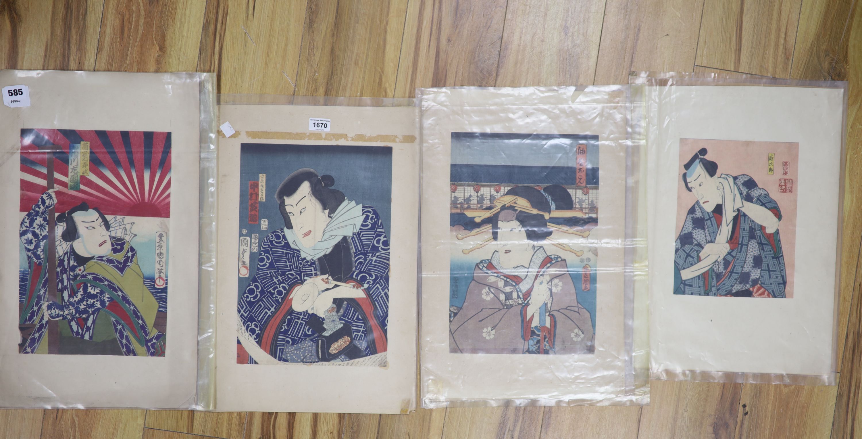 Japanese School, eight assorted woodblock prints, overall 54 x 33cm, unframed